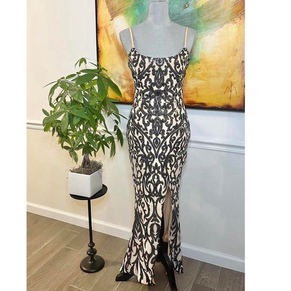 Mermaid fishtail formal gown dress maxi women small fitted sequin wedding guest